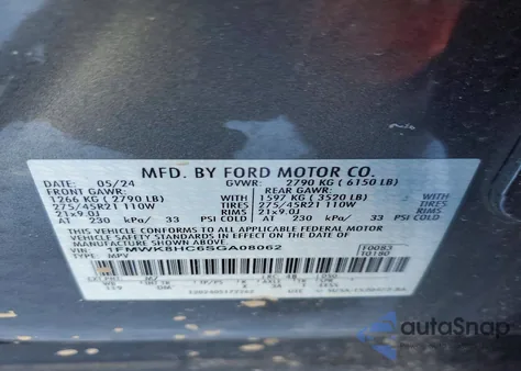 2025 Ford Explorer Platinum из США, поврежденный, VIN 1FMWK8HC6SGA08062